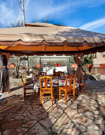 patio and gazebo with table and chairs
